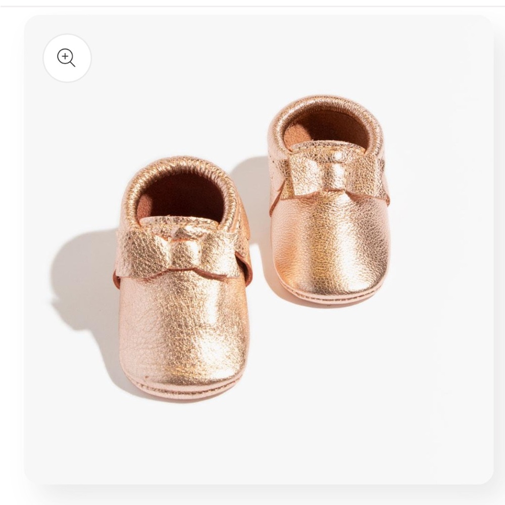 Rose gold baby moccasins